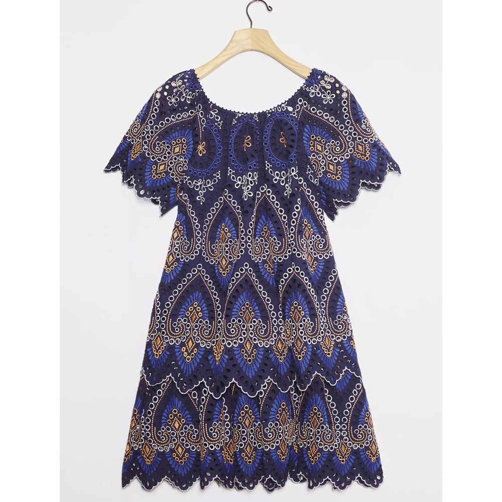 Anthropologie Nori Eyelet Tunic Dress Blue Motif Size 10